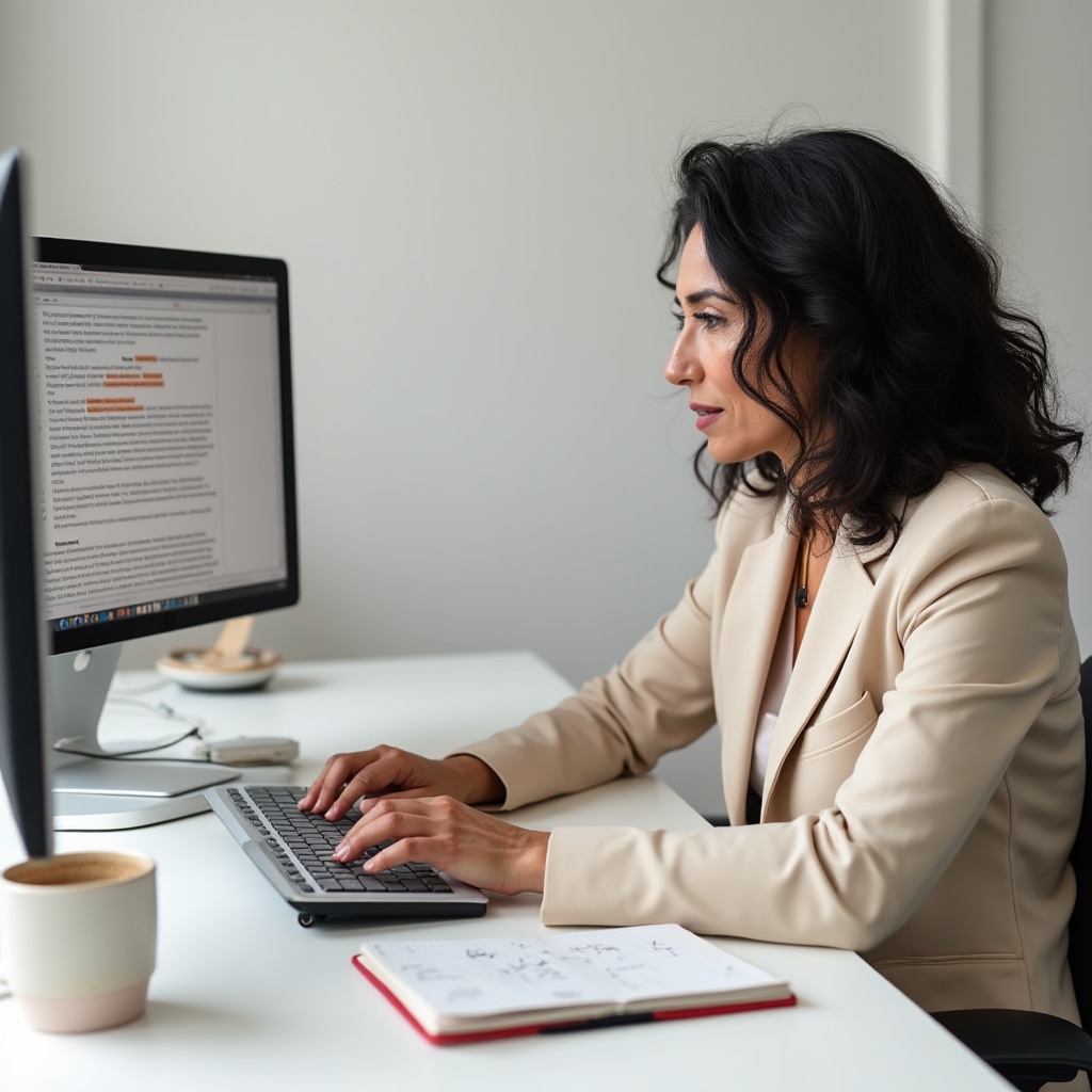 Professionista al lavoro su testi di copywriting commerciale